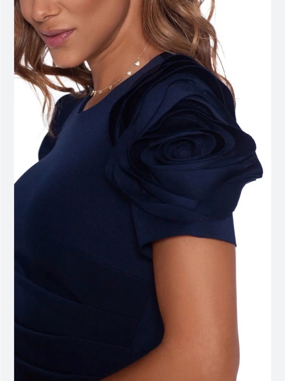 Xscape Navy Sheath Dress Rosette Sleeves NWT Size 4